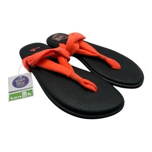 Sanuk Yoga Sling Burst‎ Sandals YOUTH Girls Size 6-7 Black Orange Flip Flops NWT